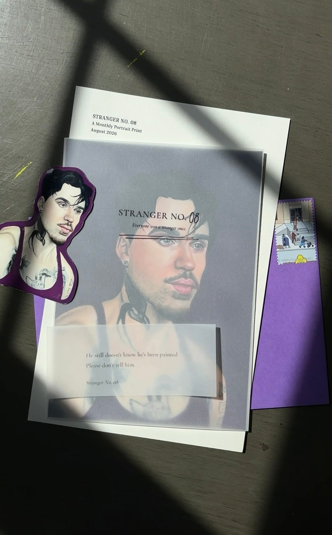 Picture of stranger no. 08 print with details included in envelope.